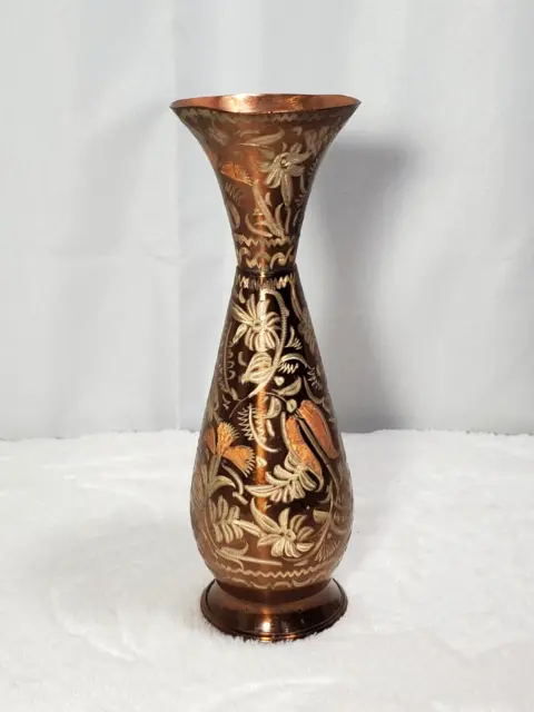 Vintage VASE Decorative Ornate Hand Etched Enamel Engraved Copper Turkish Vase