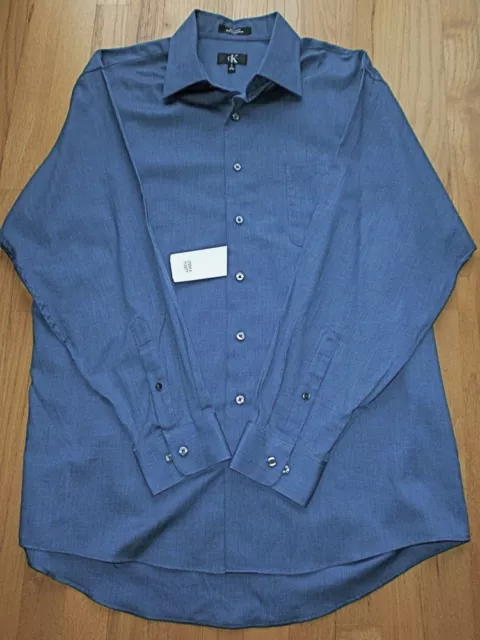 CALVIN KLEIN Mens Medium Blue Dress Shirt Long Sleeves XL 17 34/35 NWT