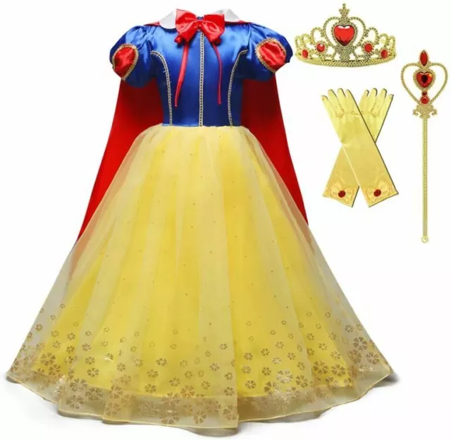 Snow White Princess Kids Girls Tutu Dress Costume Fancy Dress + Cape Gown 3-10 Y