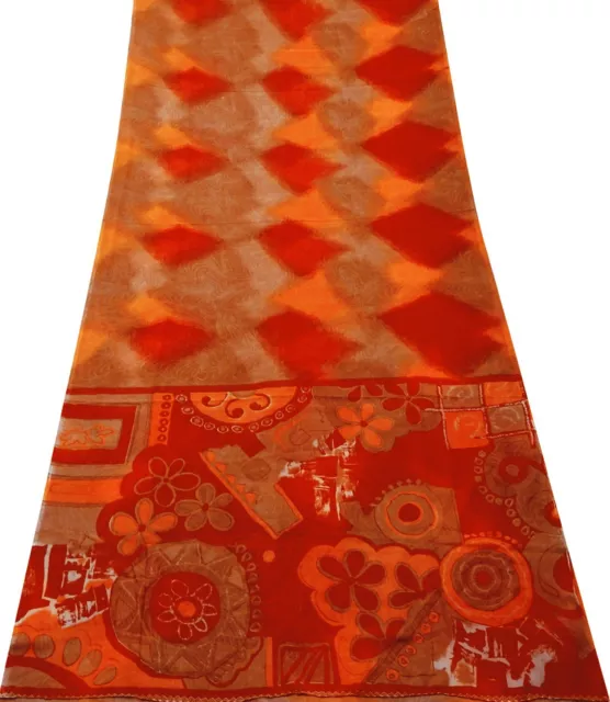 Jahrgang Orange Sari Seide Mischung Stoff Indisch Abstrakt Kleid Saree SI19095