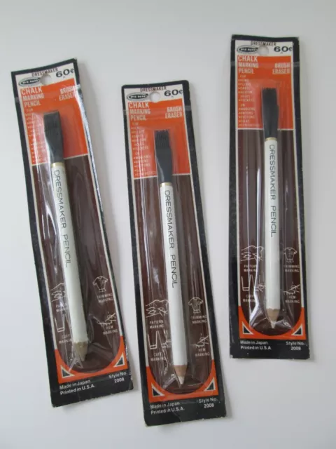 Lote de 3 lápices de marca de tiza para modista PENN de colección con borrador de cepillo HECHOS EN JAPÓN