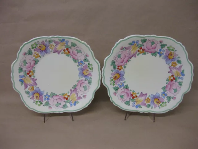 2 Vintage Crown Staffordshire China Cake Sandwich Serving Plates~ Floral ~ 15143