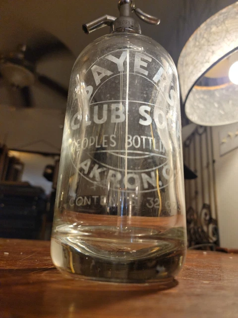 Vintage Glass Syphon Seltzer Soda Bottle~BAYER'S CLUB SODA, PEOPLES BOTTLING CO.