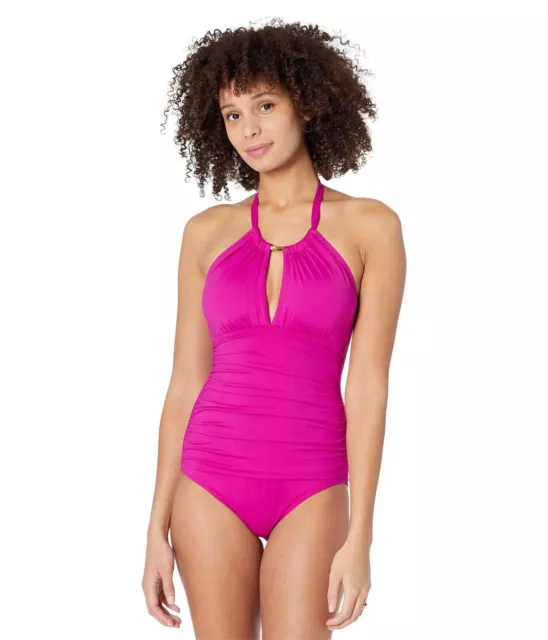 LAUREN Ralph Lauren Beach Club Solid High Neck One-Piece Women's Size 4 Plumeria