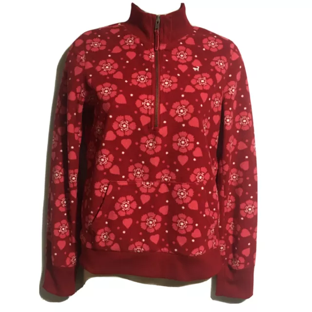 Maglione VECCHIO MARINO UK 8 pile cuori rossi floreale casual sport tempo libero cerniera collo