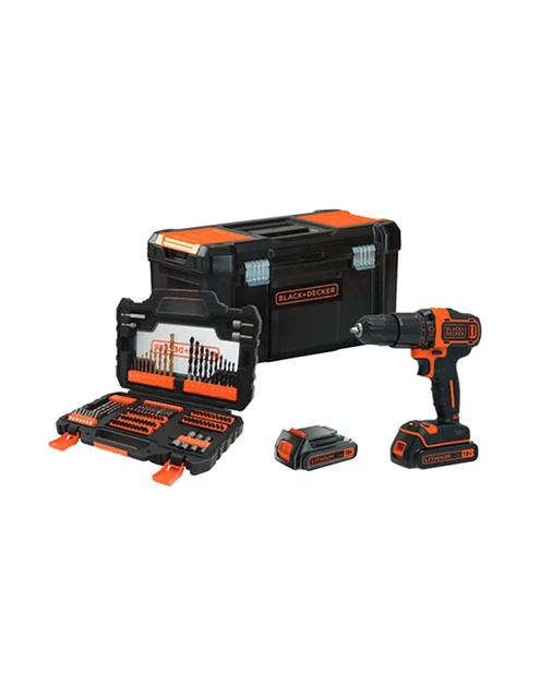 Perceuse à Percussion 18V + Kit 104 Pièces Avec Forets Titane + 2 Bat 1.5Ah +Sac