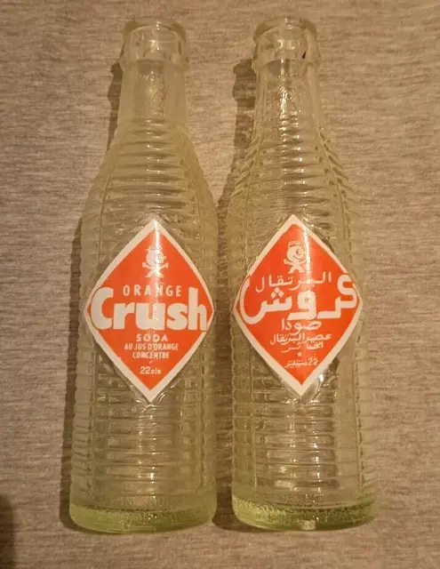 Tow Old Rare Vintage Crush orange Juice Bottle Glass - 22cl Size -for collection