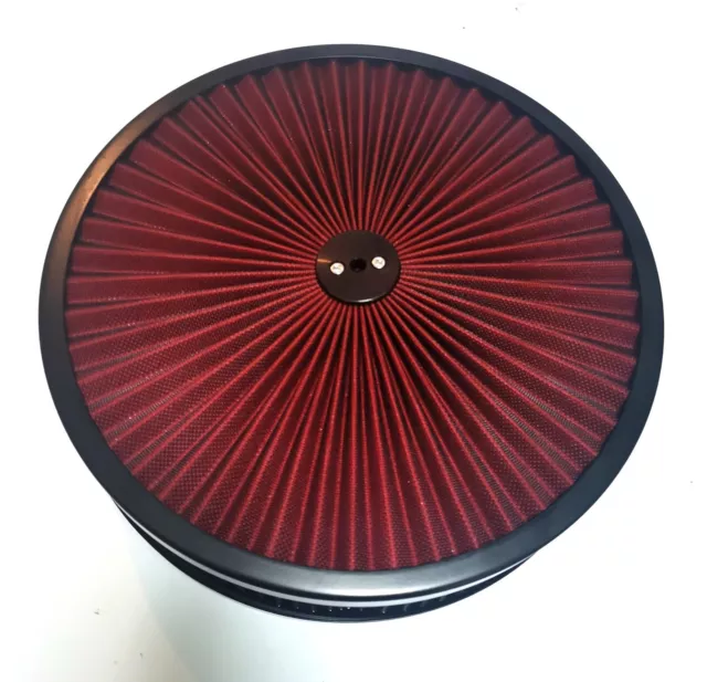 14"X3" Black Round Red High Flow Thru Washable Air Cleaner Recessed Base 350 SBC