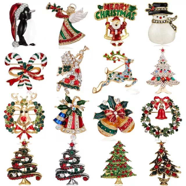 Fashion Christmas Tree Snowman Santa Claus Deer Bell Brooch Pin Party Wholesale