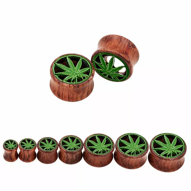 1 Pair Green Hemp Leaf Wood Ear Plug Double Flare Flesh Tunnel Saddle Expander