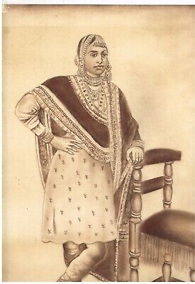 Portrait Peinture De Indien Moghol Reine Fait à la Main Fin Vieux Art Sur Papier