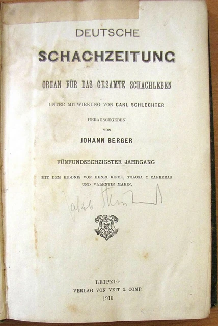 Deutsche Schachzeitung Vol. 65 edición Johann Berger 1910, Leipzig en alemán