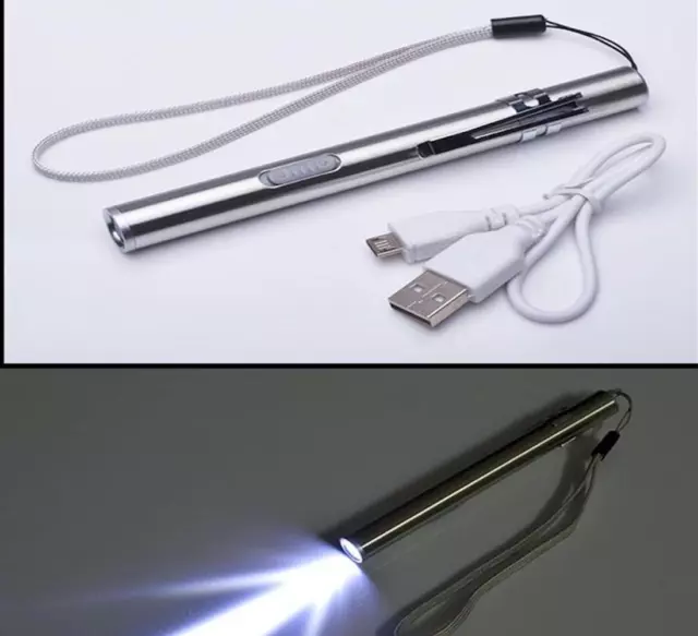 1,3,5 TACTICAL LED USB RECHARGEABLE MINI PEN FLASHLIGHT Stainless Steel Light