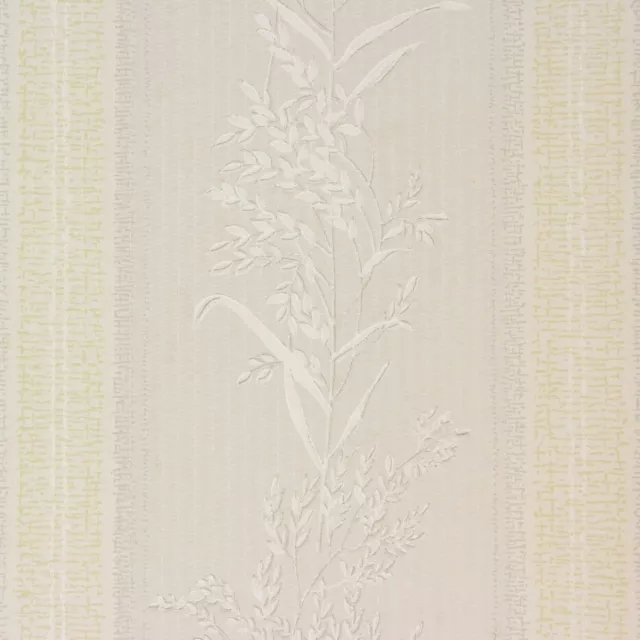 1930s Antique Vintage Wallpaper White Wheat Stems on Gray Yellow Stripe