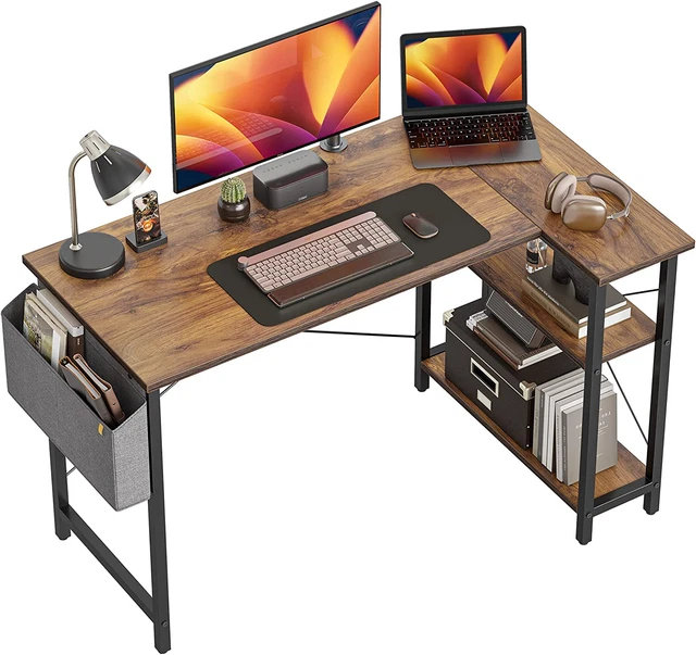 40 Inch Small L Shaped Computer Desk with Storage Shelves Home Office Corner Des