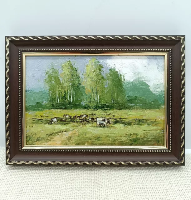 original oil painting framed landscape art Rural landscape Summer Landscape 4x6