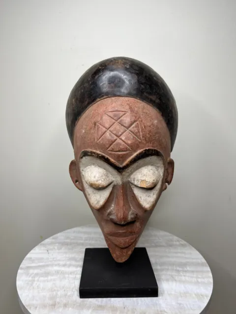 hand carved Chokwe Mask Mwana Pwo with Stand African Art 12" X 6"