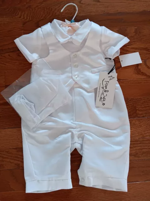 Pippa & Julie Baby Boy White Christening Baptism Outfit Suit 4PC 6 Months NWT