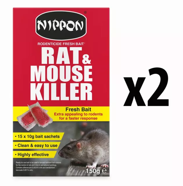 Nippon Rat & Mouse Killer Poison Rodenticide Fresh Bait Sachets (30 x 10g)