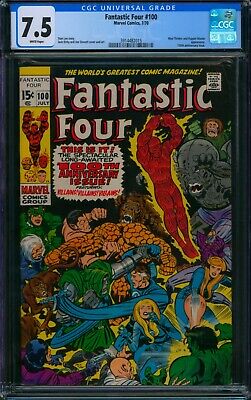 Fantastic Four #100 ❄️ CGC 7.5 WHITE PGs ❄️ 100th Anniversary! Marvel Comic 1970