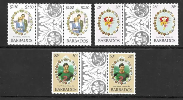 Barbados1981 Royal Wedding Prince Charles and Lady Diana 3 x Value Pairs