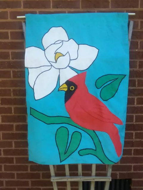 VTG Cardinal Dogwood House Flag Red Bird Flowers 28"x40"