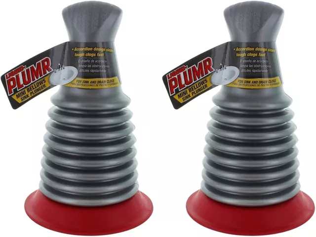 Liquid Plumr Accordion Style Mini Bellows Sink And Drain Plunger 2 PACK, Grey
