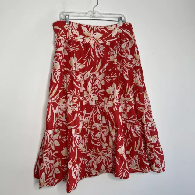 Jones New York Red Floral Hawaiian Tiered Midi Skirt Womens Size 14 Vacation