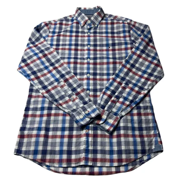 Tommy Hilfiger Shirt Long Sleeve Red White Blue Check Casual VGC Size Small