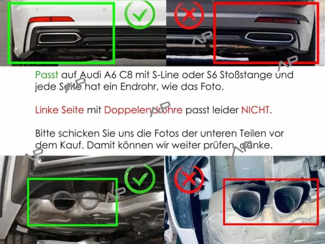 S6 Heckdiffusor + Auspuff Schwarz Glanz für AUDI A6 C8 Limo Avant S-Line 18-22 3