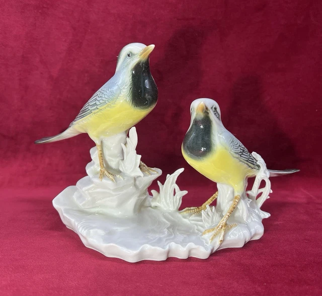 Sculpture Oiseau Mésange En Porcelaine De Saxe - Décoratif Ancien