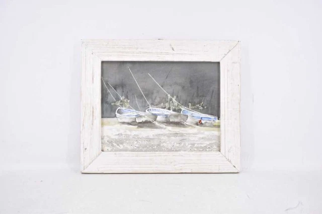 Quadro Acquerello 34 X 28 Cm Raffigurante Barche In Mare