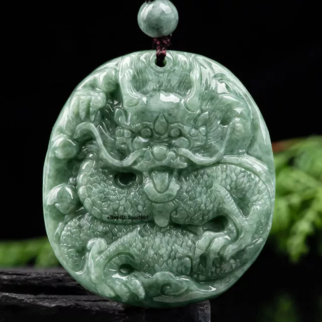 Grade A Jade Natural Green Jadeite Women Men Lucky Dragon Carved Pendant