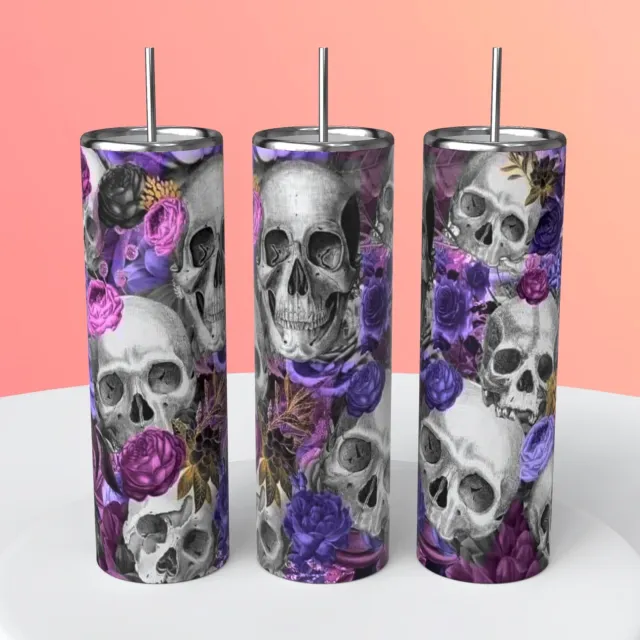 Skull and purple flowers 20oz stainless steel tumbler