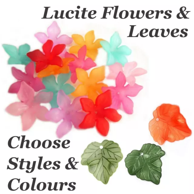 Lucite Flowers & Leaves Leaf Beads Frosted Etched Acrylic Plastic, Choose Style