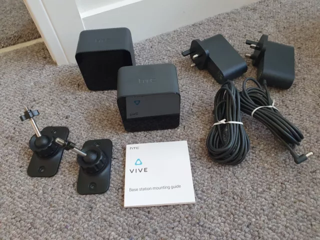 2 x HTC VR base stations, a PAIR for vive pro, valve index. With PSU & mounts