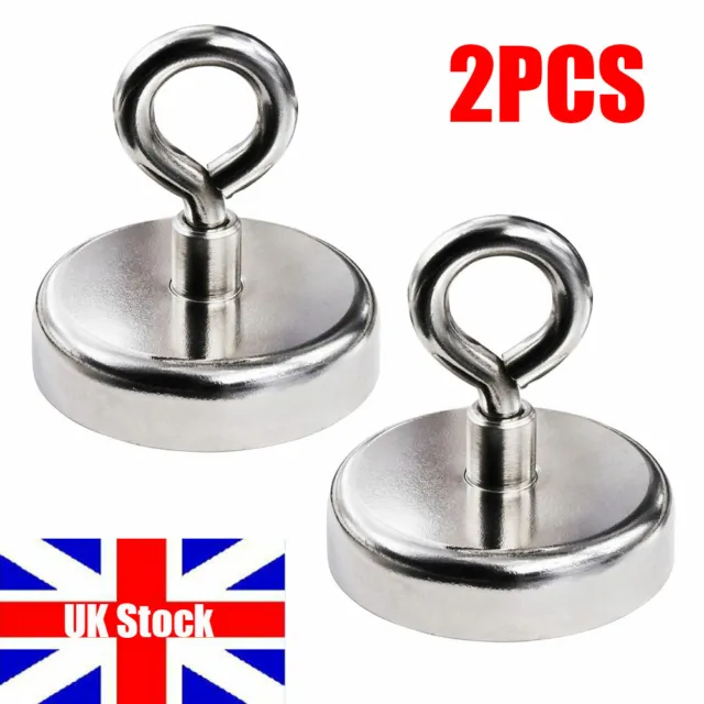 2x 34KG Strong Pull Recovery Magnet Sea Fishing Treasure Hunting Metal Detector