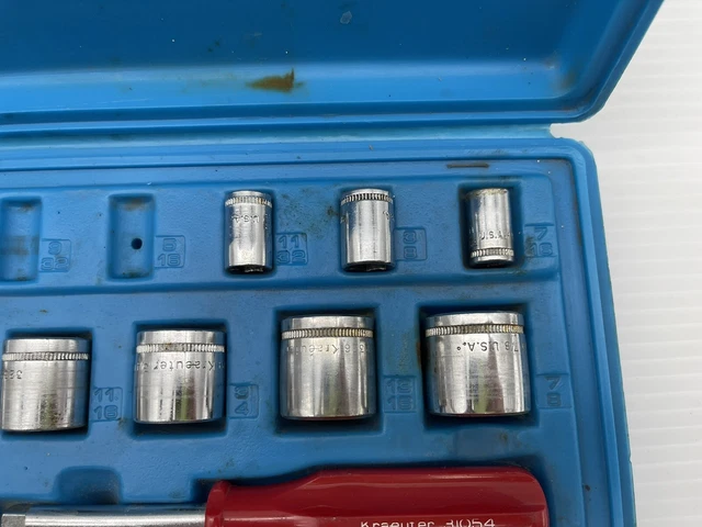 Kraeuter USA  3/8 Ratchet Socket Tool Set 21 Piece Set SAE Made USA *Missing 2* 3