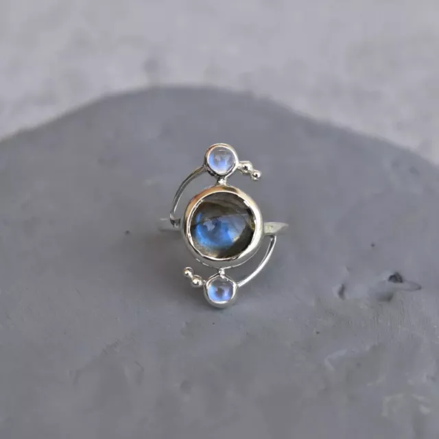NATURAL MOONSTONE AND Labradorite ring , Blue flashy two gemstone ring ...