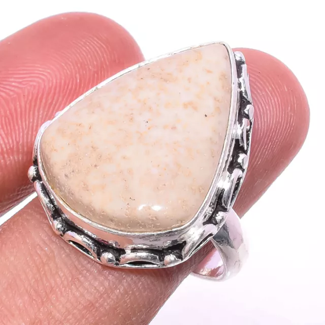 Bague en argent sterling 925 avec pierres précieuses de corail fossile,...