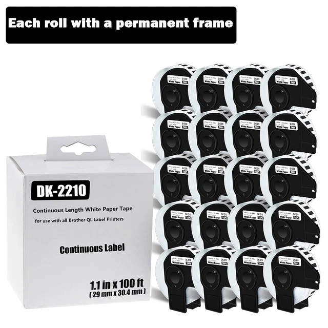 20×Direct Thermal Continuous Paper Labels for Brother DK 2210 29mmx30.48m Frame