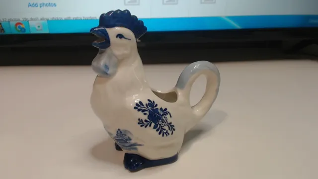 Delft Blue Holland Hand Painted Rooster Chicken Creamer Cottage Farmhouse