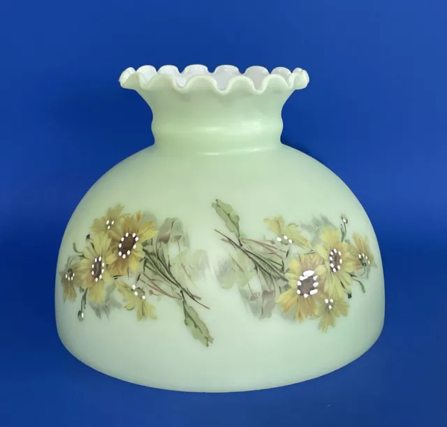 Vintage GWTW 10" Fitter Empire Green Daisy Oil / Electric Glass Dome Lamp Shade
