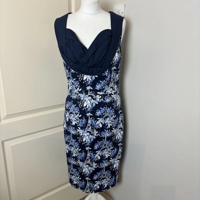 LINDY BOP SIZE 14 Vanessa Eiffel Navy Blue Pencil Dress Floral
