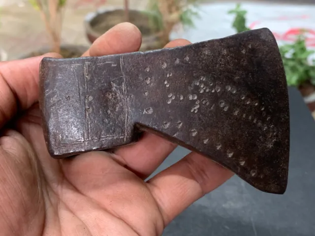 18th C Indian Old Antique Iron Hand Forged Axe Tribal Carved Hunting Axe Blade