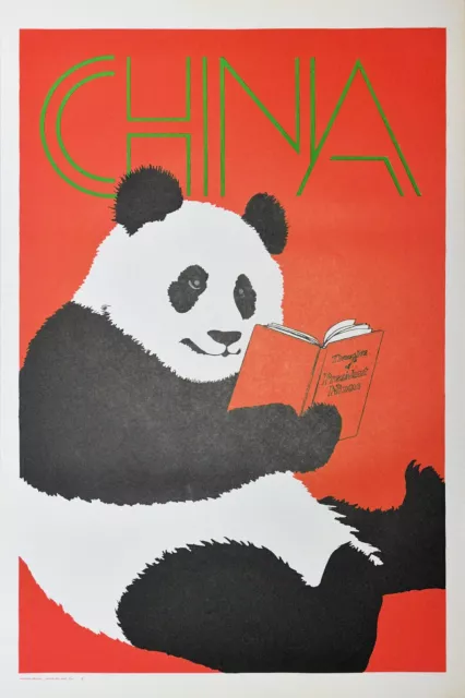 Vintage Hippy Poster 1970's "China Panda" original NOS political Nixon president