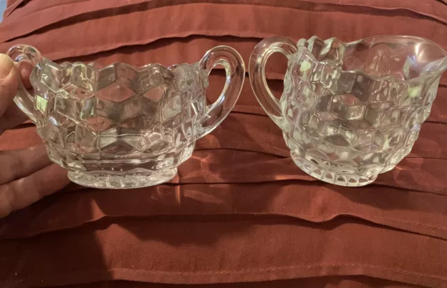 Vintage Pressed Indiana Glass Sugar Bowl And Creamer