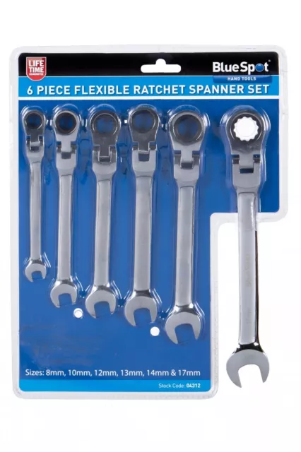 6 piece Flexible Head Ratchet Spanner Set 8-17 mm - LIFE TIME GUARANTEE