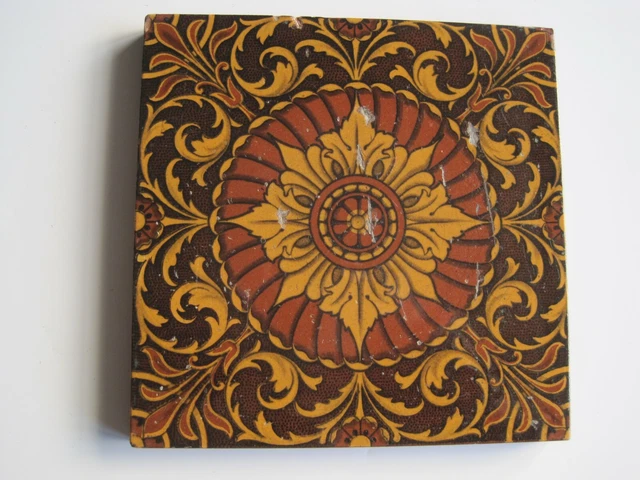 ANTIQUE VICTORIAN MINTONS 6" CENTRAL STAR DESIGN TRANSFER PRINT WALL TILE c1885