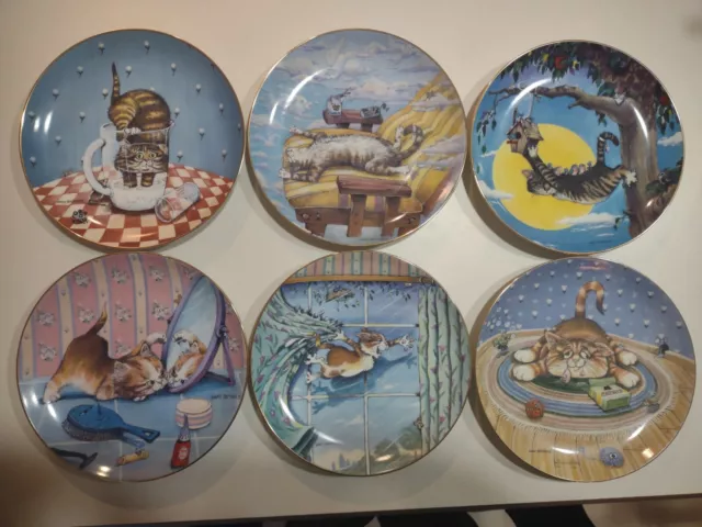 Vintage Set of 6 Comical Cats Collector Plates Limited Edition by Gary Patterson